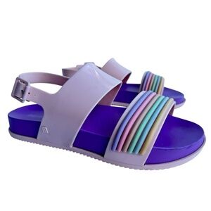 Melissa Panama Slingback Sandals Pastel Rainbow Pink Buckle Strap Girls Size 4